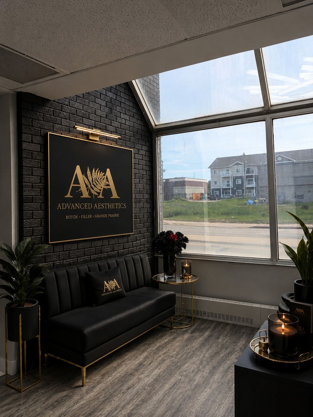 The Advanced Aesthetics studio, black brick and natural light