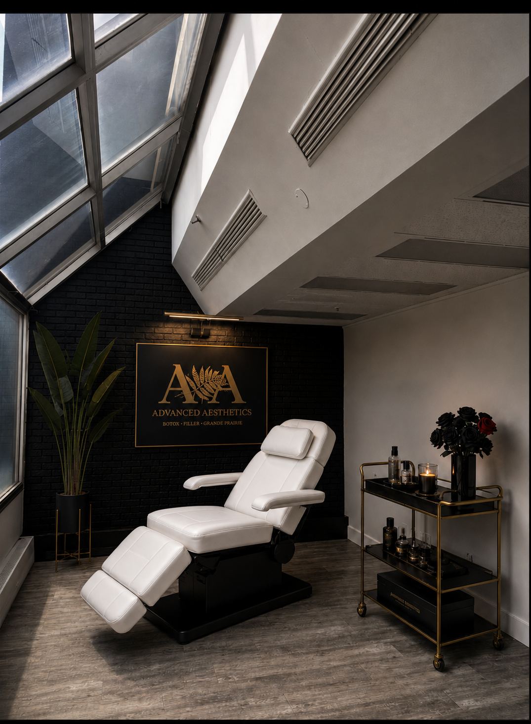 Detail of the Advanced Aesthetics studio, black and gold
